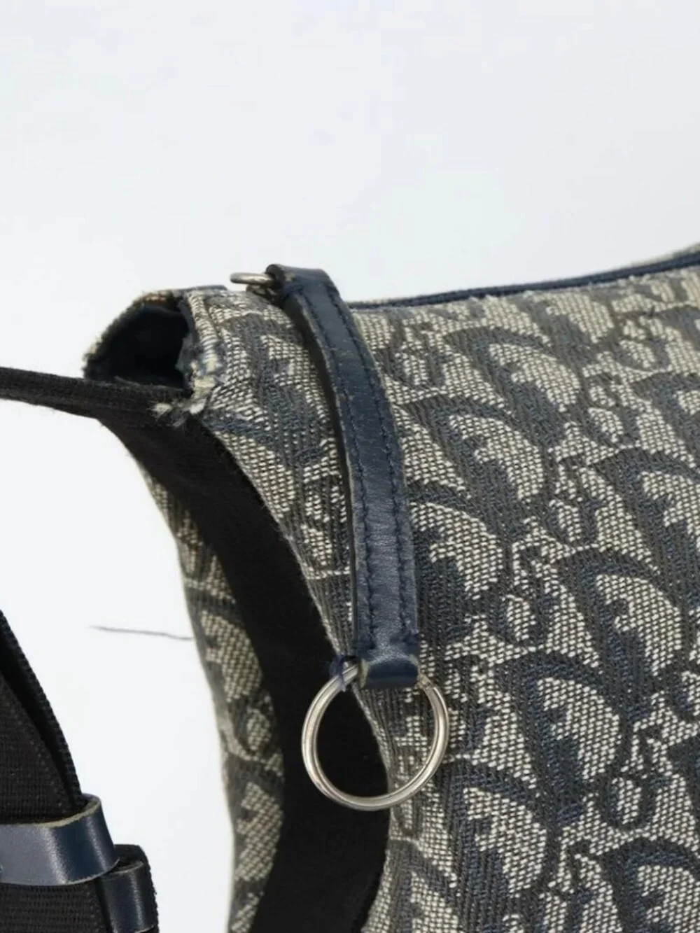 Christian Dior Trotter Canvas Shoulder Bag Navy Silver - Picture 10 of 16